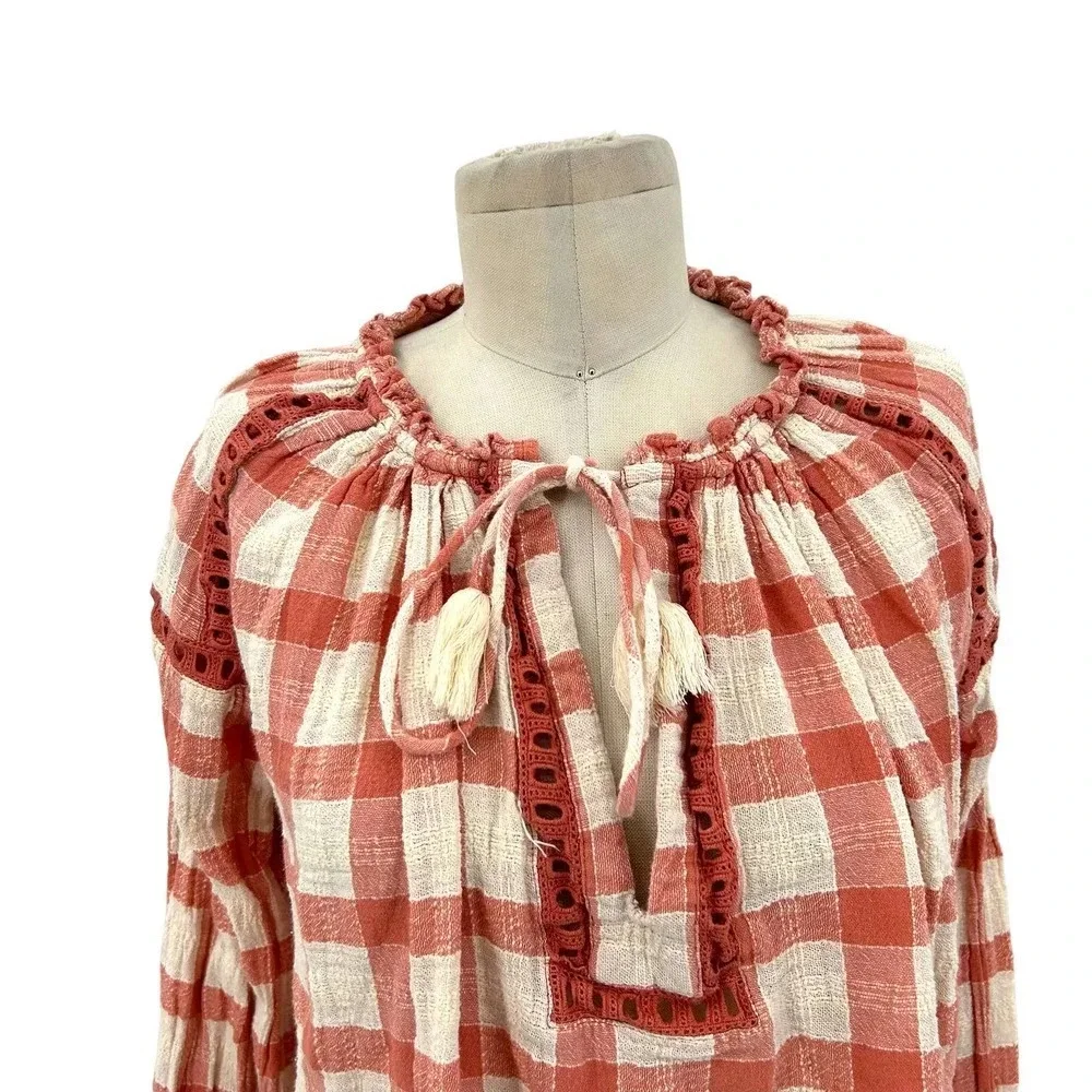 Free People Honey Grove Top Pink Cream Plaid Check Size‎ XS